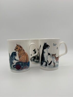 Vtg 1989 Roy Kirkham Cat Lovers Mug Set (3) K.M. Hassall England
